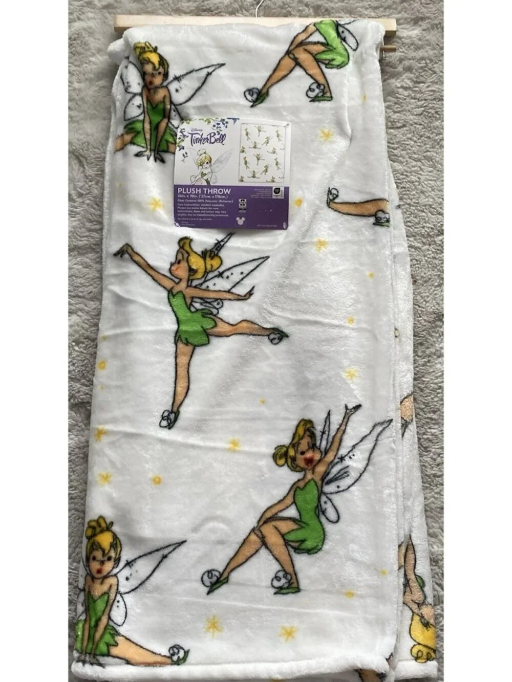 Disney TinkerBell Poses White‎ Soft Throw Blanket 50” X 70” VIRAL NEW